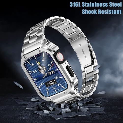 Image of MioHHR Stainless Steel Band with Case for Apple Watch Bands 44mm /42mm