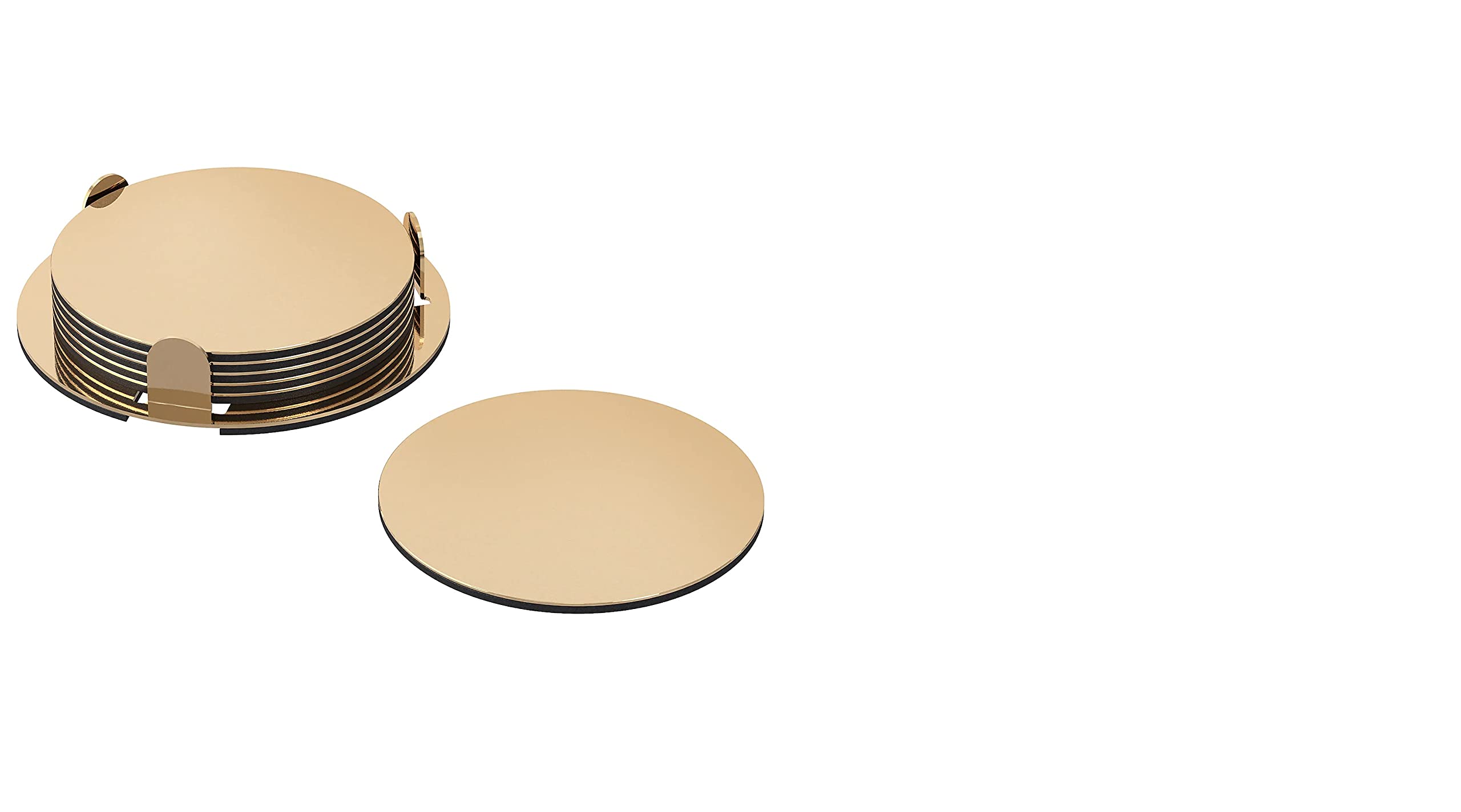 Ikea MEJLS Coasters with Holder, Brass-Colour, 8.5 cm (3")