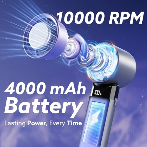 Image of AGARO Regency Rechargeable Mini Handheld Fan with Ice Touch Technology, 100 Adjustable Speeds, 4000mAh Battery, USB-C Charging, Foldable Portable Fan with Smart Digital Display, Use for Home