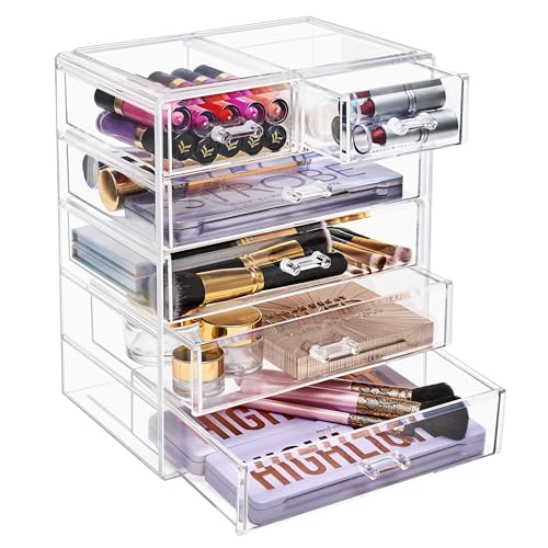 Sorbus Acrylic Makeup Organizer Set, 6-Drawer Vanity & Countertop Cosmetic Storage with Small & Wide Drawers, Clear Makeup Storage for Brushes, Lipsticks, Jewelry – Holiday Gift for Women & Teens