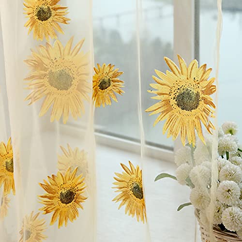 Iuokuby Sunflower Pattern Countryside Elegant Sheer Curtains Rod Pocket Window Treatment for Living Kids Baby Room Bedroom Balcony(1 Panel, W 52 x L 63 inch, Yellow)