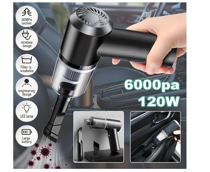 Image of Car Vacuum Cleaner 3 in 1 with 3 Attachments & Blower Dry Cleaning for Kitchen /Office /Car /Keyboard /Travel /Sofa /Office Cordless Handheld Vacuum Cleaner for Wet