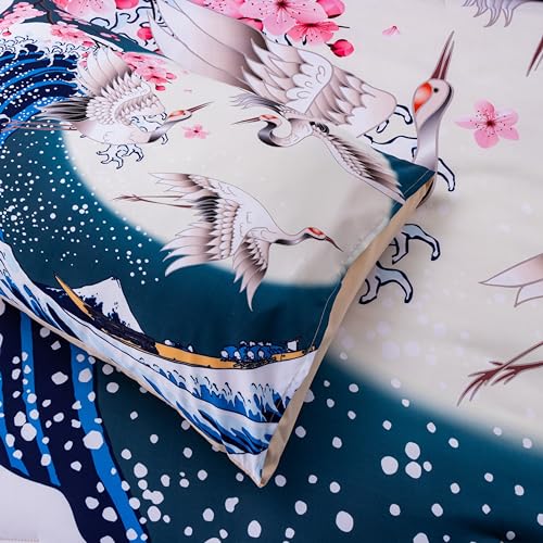Btargot JGHUA-43 Japanese Style Comforter Set Twin Size,Cherry Blossoms Crane Printed Decor Bedding Set thumb #6