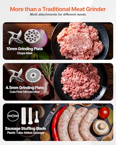 Image of VEVOR Meat Grinder, 0.75 HP 550W, 11 Lbs /Min Electric Meat Grinders with Blade, Grinding Plate, Sausage Maker, Stainless Steel Commercial Meat Mincer for Kitchen Restaurant Butcher Store, ETL Listed
