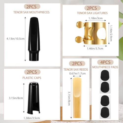 Image of 2 Sets Tenor Saxophone Mouthpiece Kit Gold Tone Tenor Sax Accessories with Reeds Ligatures and Plastic Caps B Flat Replacement Parts for Beginner Professional Player Band Practice Music Class