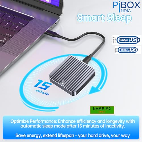 Image of M.2 2230 NVMe SSD Enclosure, PiBOX India, 10Gbps USB 3.2 Gen 2, REALTEK RTL9210 Chipset, CNC Aluminum Cooling Fins, External NVMe Reader, USB-C Interface, M-Key B&M Key Compatible- M2-2230-NE1