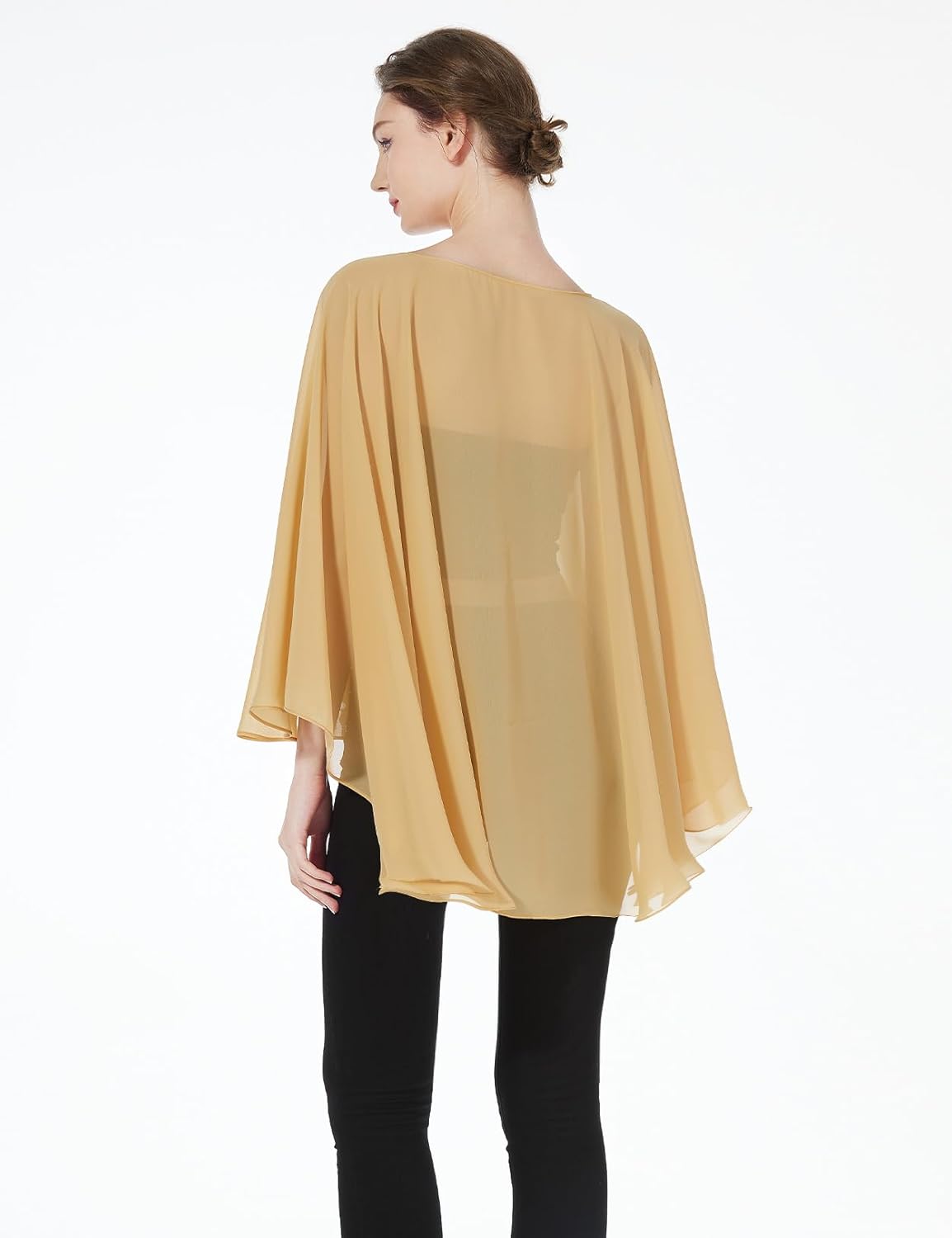 Women Poncho Cape High Low Chiffon Shawls Wraps Scarves Capelets for Evening Dress Bridal Wedding Party