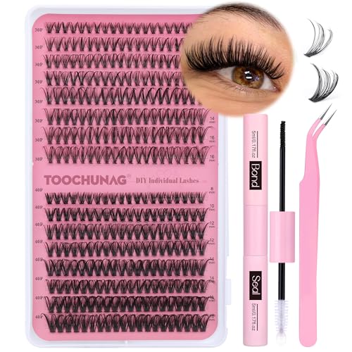 Eyelash Extension Kit 30D+40D Individual Lashes Cluster Kit 320pcs Clusters DIY Lash Extensions Kit 8-16mm Natural Eyelashes Individual Lashes with Lash Bond and Seal and Tweezers by TOOCHUNAG