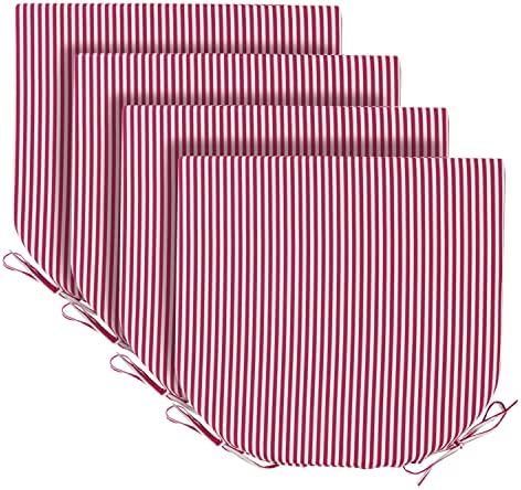 Basic Beyond Outdoor Chair Cushions for Patio Furniture - Round Corner Outdoor Chair Cushions Set of 4, Waterproof Seat Cushions with Ties, 17"x16"x2", Striped Red