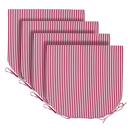 Basic Beyond Outdoor Chair Cushions For Patio Furniture - Round Corner Outdoor Chair Cushions Set Of 4, Waterproof Seat Cushions With Ties, 17"X16"X2", Striped Red #TOP2