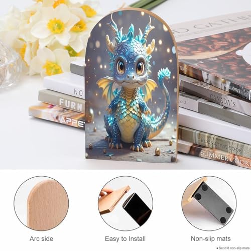 Sujetalibros de dragón para evitar caídas de libros, soporte de madera con base de metal estable 5