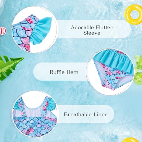 Image of Vieille Toddler Little Girls One Piece Swimsuits Ruffles Bathing Suits Mermaid Dinosaur Swimwear 2-7T
