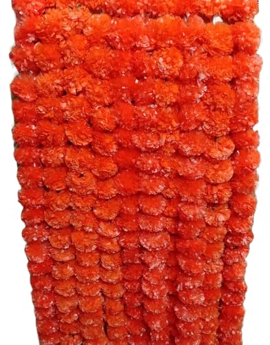 Image of Artificial Marigold Flowers | Genda Phool for Decoration | Genda Phool Mala | Marigold Garland (5 Pieces) (Orange)