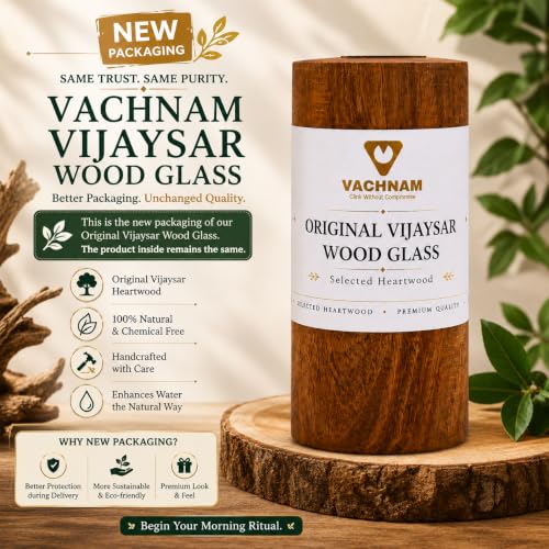 Image of Original Certified Vijaysar Wood(Lakdi) Glass for Sugar Control & Balance | Vijay SAR Wooden Glass for Diabetes Free & Madhumeh Care | Pure Heartwood Tumbler Water Cup
