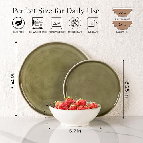 Image of Leratio Ceramic Dinnerware Sets for 4,Porcelain Plates and Bowls Sets with Wavy Edge,Microwave & Dishwasher & Oven Safe,Light Weight & Scratch Resistant Dishes Sets-Service for 4 (12pcs)