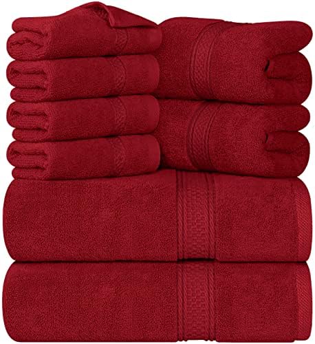 Utopia Towels 8-Piece Premium Towel Set, 2 Bath Towels, 2 Hand Towels, and 4 Wash Cloths, 600 GSM 100% Ring Spun Cotton Highly Absorbent Towels for Bathroom, Gym, Hotel, and Spa (Red)
