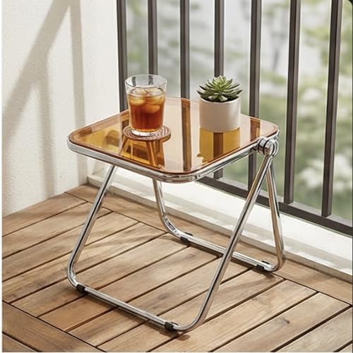 Image of The Artment Orange GlacierTray Foldable Transparent Acrylic End Table, Multi-Purpose Side Table, Serving Tray & Magazine Rack, Space-Saving for Modern Living Spaces | Use for Home & Office