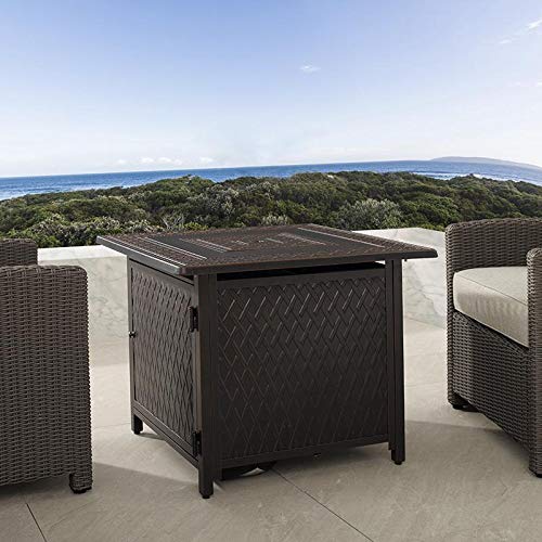 Fire Sense 63693 Downey Woven Aluminum Convertible Gas Fire Pit Table 37,000 Btu Outdoor Multi-Functional Fire Pit With Fire Bowl Lid, Nylon Weather Cover & Clear Fire Glass - Bronze Finish - Square #TOP7