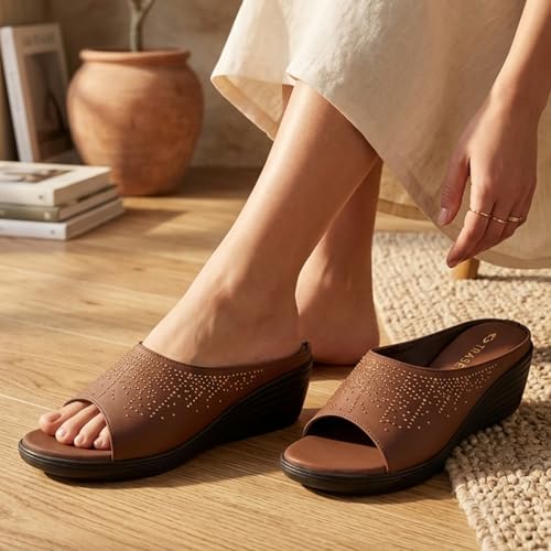 Image of TRASE Wedges Heels for Women Office Wear | Comfortable Sandals for Women with Soft Sole | Stylish Ladies Formal Casual Slip On Footwear