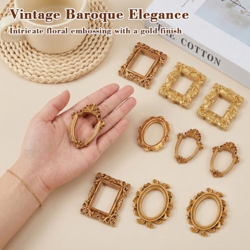 Image of HASTHIP10PCS Mini Resin Photo Frames Set Vintage Gold Baroque Floral Embossed Frames for DIY Crafts, Scrapbooking, Wall Decor & Small Photo Display