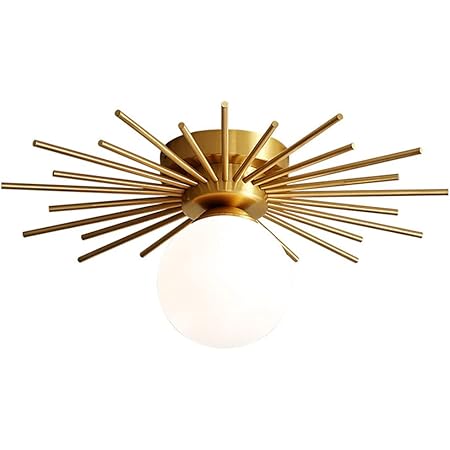 Pobllem Glass Flush Mount Ceiling Light Gold Mid Century Modern Ceiling Lamp with White Glass Orb Shade, Brass Close to Ceiling Light Fixtures for Bedroom Hallway Foyer (1-Light)