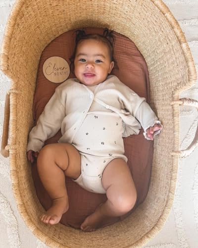 Image of Bassinet Sheet for Baby Boy and Girl 2 Pack, Fitted Sheets for Rectangle, Oval, Hourglass Bassinet Mattress, Muslin Moses Basket Sheets with Neutral Style (Beige & Cream)