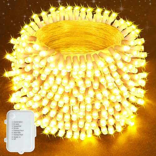 Lighprenix Christmas Tree Lights Outdoor - 20m 200LEDs Xmas Fairy Lights Battery Operated with 8 Modes Timer, IP44 Waterproof Battery Powered String Lights for Outdoor/Indoor/Garden/Tree(Warm White)