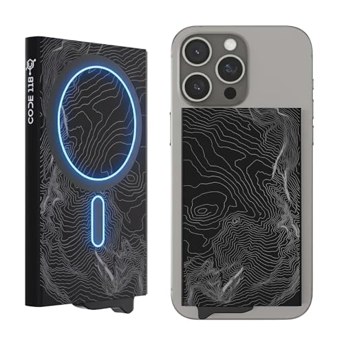Image of CODE 118 Wallet for Men - Slim Minimalist Aluminum Magnetic Card Holder - RFID Blocking Front Pocket Mag Safe Wallet with Strong Magnet Attachment (Topographic Black)