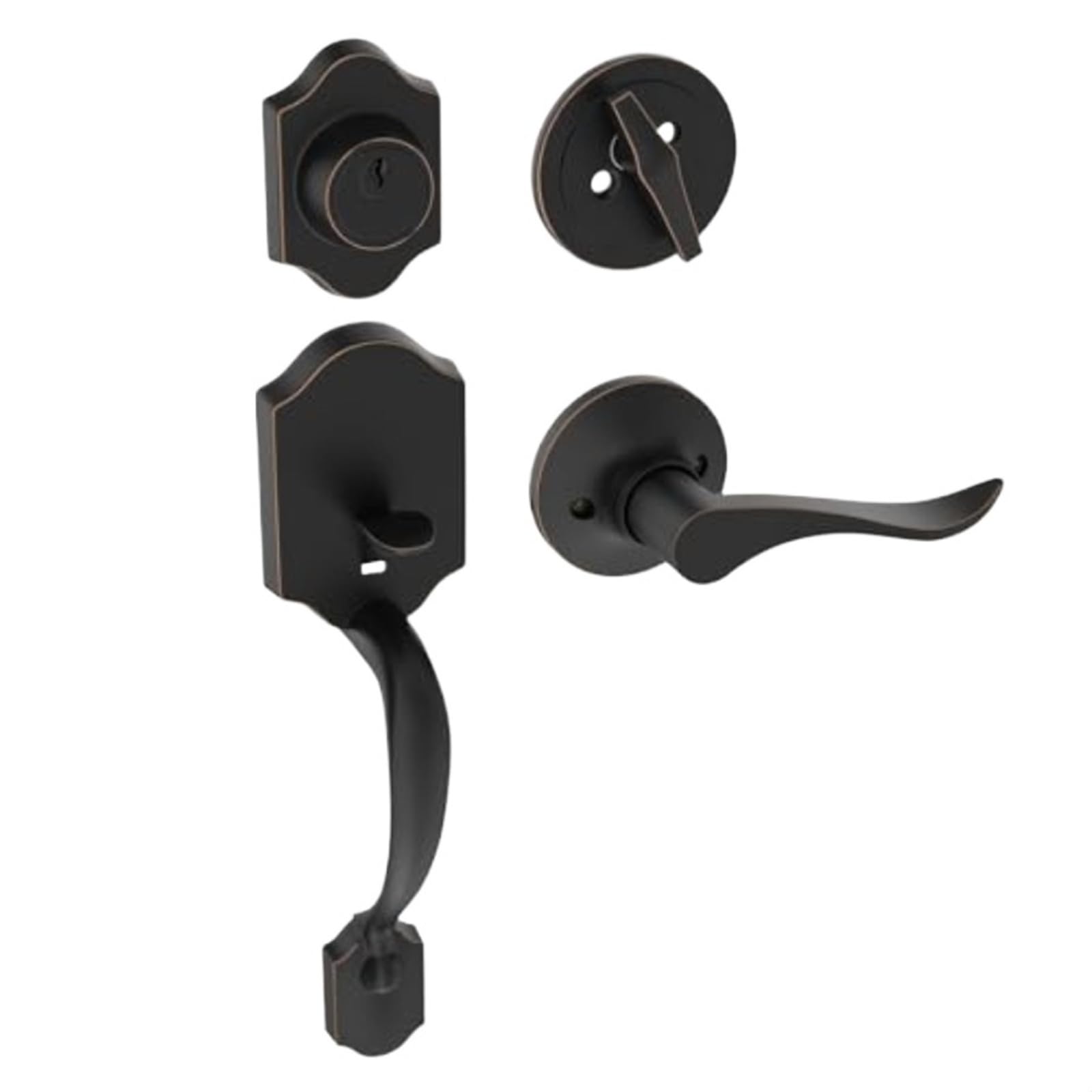 Front Door Handle and Deadbolt Set Lock with Reversible Lever Entry Handleset Exterior with Single Cylind