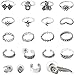 Produktbild 20 stück Böhmen Ohrringe Ringe Set - MOOKLIN Vintage Silber Ohrringe Blume Legierung Ohrringe Ringe Retro Fingerring-Knuckle Ring Sets Schmuck für Damen Mädchen - A