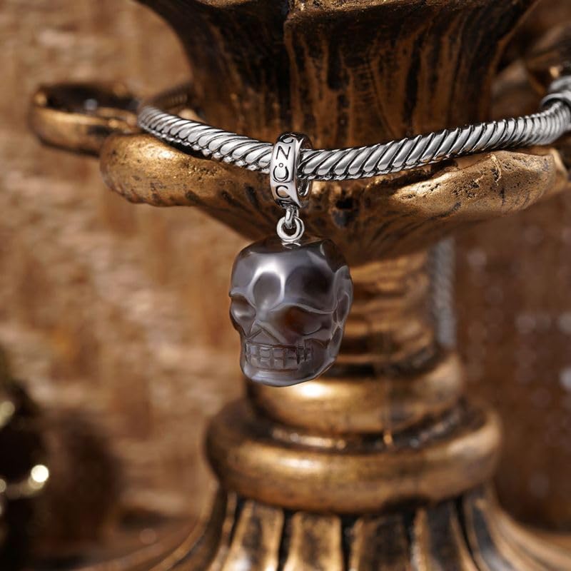 Image of GNOCE Skull Pendant Charm Silver Dangle Charms Bead fit Bracelet /Necklace Jewelry Gift for Women Men