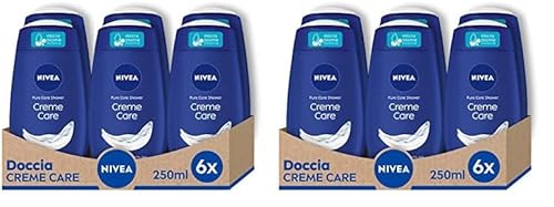 NIVEA Creme Care Gel de Ducha en pack de 6 (6 x 250 ml), gel hidratante corporal con la fragancia de NIVEA Creme, gel para ducha cremoso para tener una piel suave (Paquete de 2)