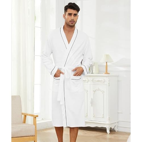 U2Skiin Terry Cloth Robe For Men, Soft 100% Cotton Mens Robe, Skin Friendly Long Spa Bathrobe (White, L/Xl) #TOP5