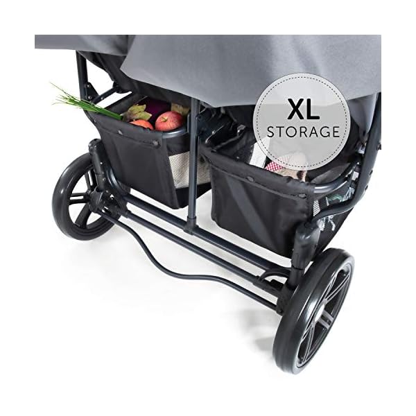 hauck Geschwisterwagen Roadster Duo SLX, Zwillingsbuggy ab Geburt bis 15 kg (ca. 3 Jahren) mit Liegefunktion, XL Korb, Einfach und Klein Zusammenklappbar, Große Räder (Grey/Silver)