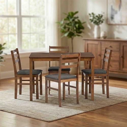 Image of Royaloak Maple Wooden 4 Seater Dining Table Set with Cushioned Chairs, Wooden Veneer Table Top, Solid Wood Thick Legs, 55mm Apron Support, Modern Sturdy Dining Furniture for Home & Dining Room