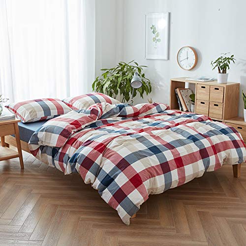 DONEUS Duvet Cover King Size, Ultra Soft Washed Cotton Duvet Cover Set 3 Piece with Zipper Closure and Corner Ties (1 Blue Red Duvet Cover, 2 Pillow Shams)