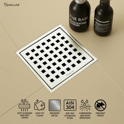 Image of Silver Exclusive Cube Floor Drainer | 304-Grade Stainless Steel | 5x5 inch Anti-Rust & Anti-Crack Floor Drain with Brushed Finish | Stain Resistant Silver Bathroom /Kitchen Drain Cover