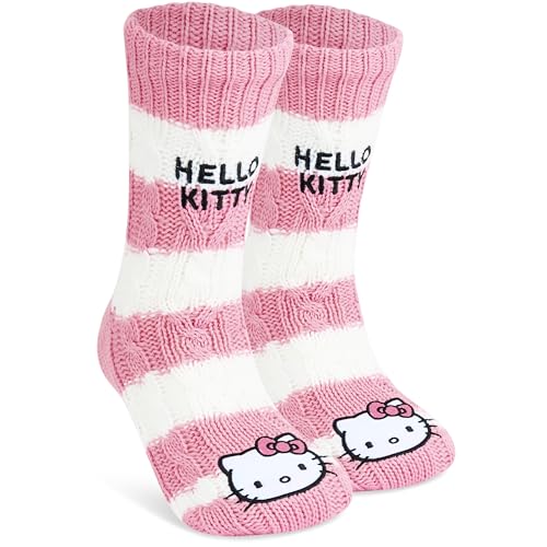 Get Trend Hello Kitty Sanrio Chaussons Chaussettes Femmes Polaire EU 35-41, Chaussettes Antidérapantes, Cosy Idee Cadeau (35/41 EU, Rose/Blanc Hello Kitty)