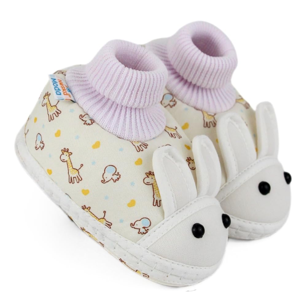 neska moda 6 To 12 Months Baby Boys & Girls Giraffe Printed Soft Cotton Pre-Walker White,Yellow Rabbit Face Shoe Booties-BT5571-picture-16