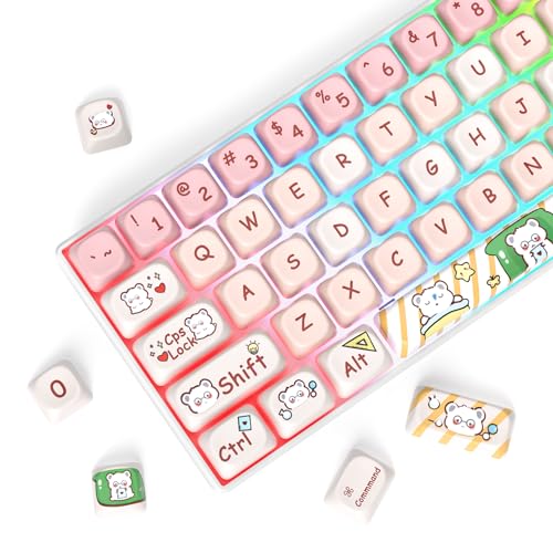 Image of PBT Keycaps MOA Profile Keycap Set Dye-Sublimation Cute Keycaps Custom Keycap for 60% 75% 100% MX Switch Mechanical Gaming Keyboard(Pink Bear)