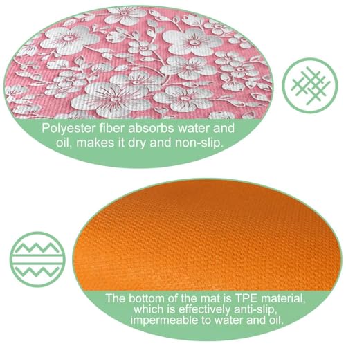 Tapetes de cocina lavables absorbentes antideslizantes flor de cerezo 6