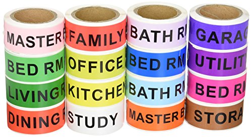 960 Count Home Moving Labels Everyday Essentials, 16 Rolls, 60 Labels Per Living Space, 16 Different Colors, 960 Total Labels, 1