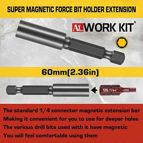 Alworkkit 25-Piece Hex Bit Set,1/4" Magnetic Extension, 1" Long Metric And Sae S2 Steel, Hex Head Allen Wrench Drill Bit Set. Nice Tool Gifts #TOP1