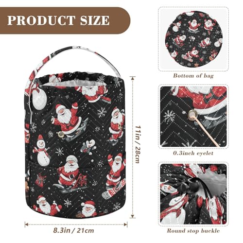 Image of ElliTarr Crochet Bag Yarn Bag with Handle Portable Knitting Project Bag Travel Yarn Storage Organizer Holder Case Black Santa Claus Snowmen Deer
