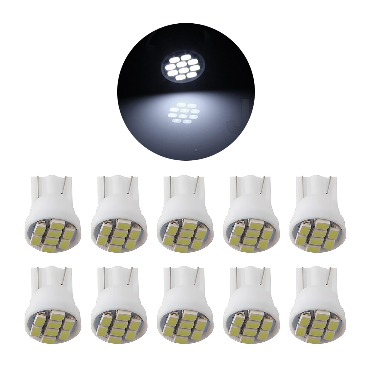 AUCELI 10PCS T10 194 168 Car Dash Instrument LED Light Bulbs, 12V Super Bright Automotive Bright Panel Gauge Cluster Dashboard LED Light Bulbs, Universal for SUV, Truck, RV and More（White）