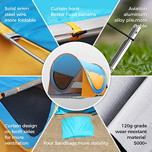 Ocoopa Beach Tent, Large Pop Up Beach Tent For 4 People, Anti-Uv Automatic Beach Tent Camping Sun Shelter Instant Portable, 4 Sides Ventilation Design Sun Shelter Tents, Suitable For Family (Blue) #TOP5