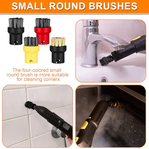 BUCOMTU 12 Stück Dampfreiniger Zubehör für Kärcher Easyfix SC1 SC2 SC3 SC4, Rundbürste, Flachbürste, Verlängerungsdüse, Bogendüse, Nahtdüse, Mikrofasertuch, Mehrzweckanwendung Küche/Bad/Auto