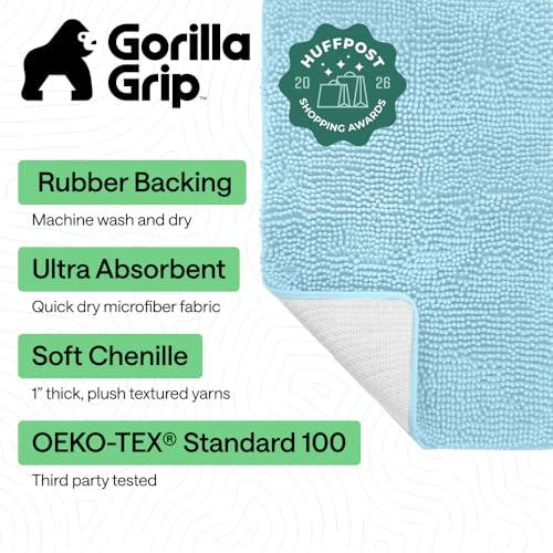 Image of GORILLA GRIP Bath Rug Mat 44x26, Thick Soft Absorbent Chenille, Quick Dry Microfiber Mats, Rubber Backing Washable Shower Floor Rugs, Bathmat Runner, US Designed Bathroom Home Decor Accessories Sky