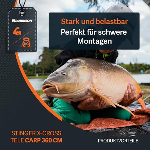 Robinson Angelrute - Teleskoprute Karbon - Kompaktes Transportmaß - Robuste Ringe - Rutschfester Rollenhalter - Leicht und widerstandsfähig - Stinger X-Cross Tele