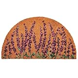 Juvale Natural Coco Coir Lavender Flower Door Mat 17 x 30 Inches for Front Door, Half Round Outdoor Mat for Spring Decor